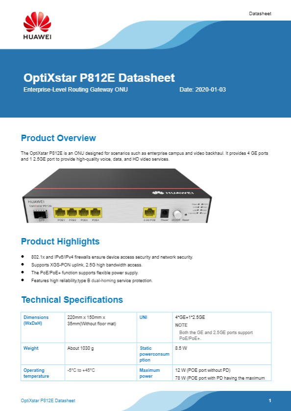 OptiXstar P812E Datasheet