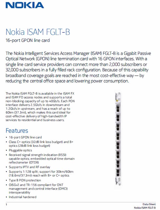 Nokia ISAM FGLT-B Datasheet