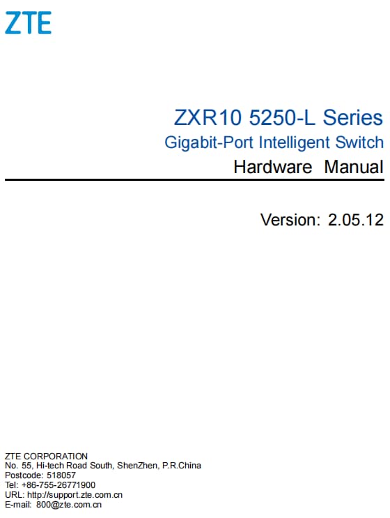 ZTE ZXR10 5250-L Series Switch Hardware Manua Datasheet