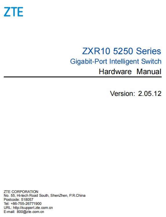 ZTE ZXR10 5250 Series Switch Hardware Manual Datasheet