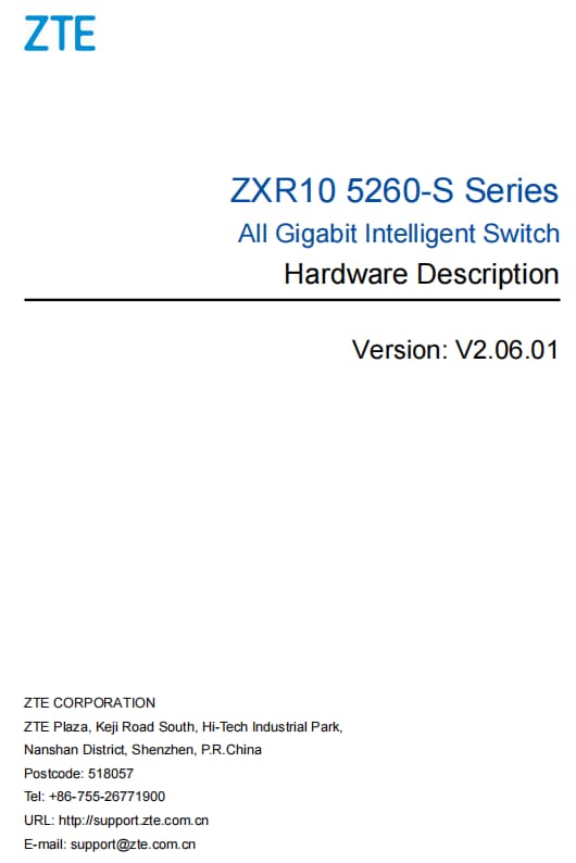 ZTE ZXR10 5260-S Series Switch Hardware Description Datasheet