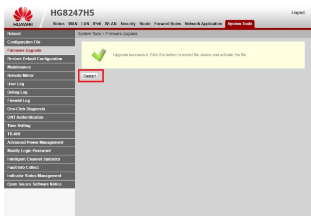 ONT Firmware Upgrade Through Web Interface