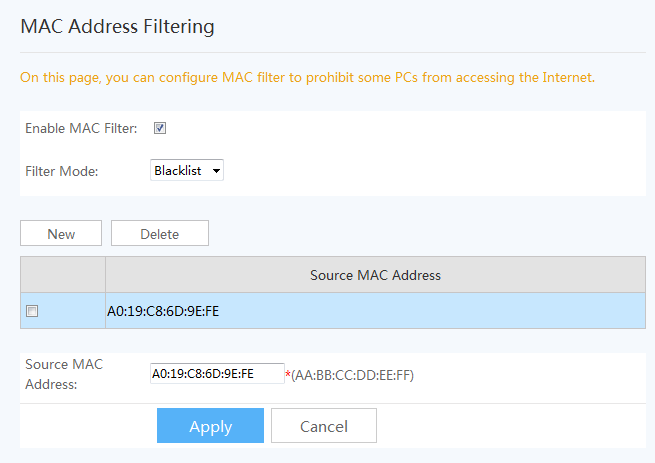 What is the MAC Address Filtering function of the ONT
