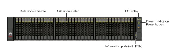 Front view of a 2 U 36-disk controller enclosure